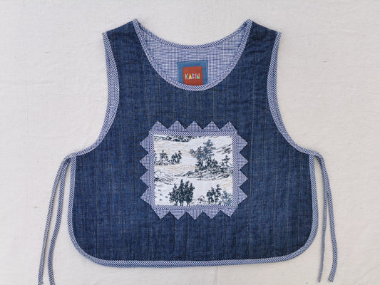 3/12 QUILTED ART VEST - Size XS - Denim with Tapestry Quilt and Side Ties