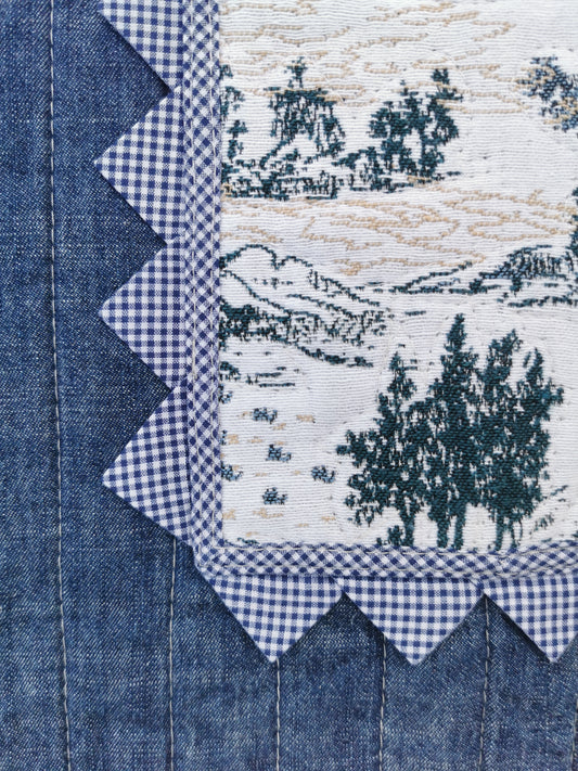 3/12 QUILTED ART VEST - Size XS - Denim with Tapestry Quilt and Side Ties