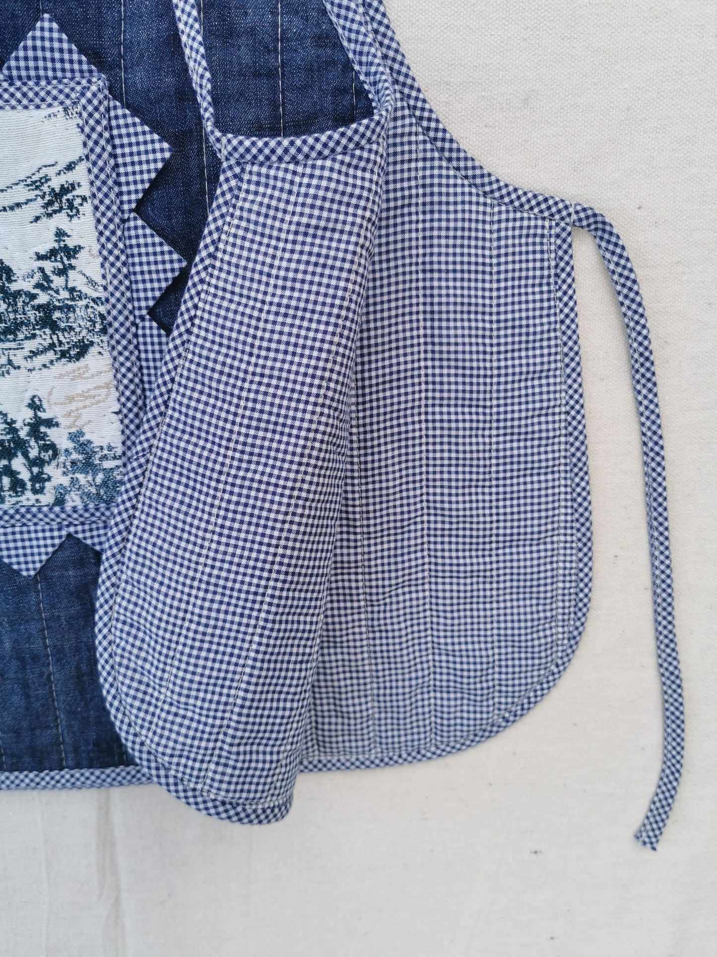 3/12 QUILTED ART VEST - Size XS - Denim with Tapestry Quilt and Side Ties