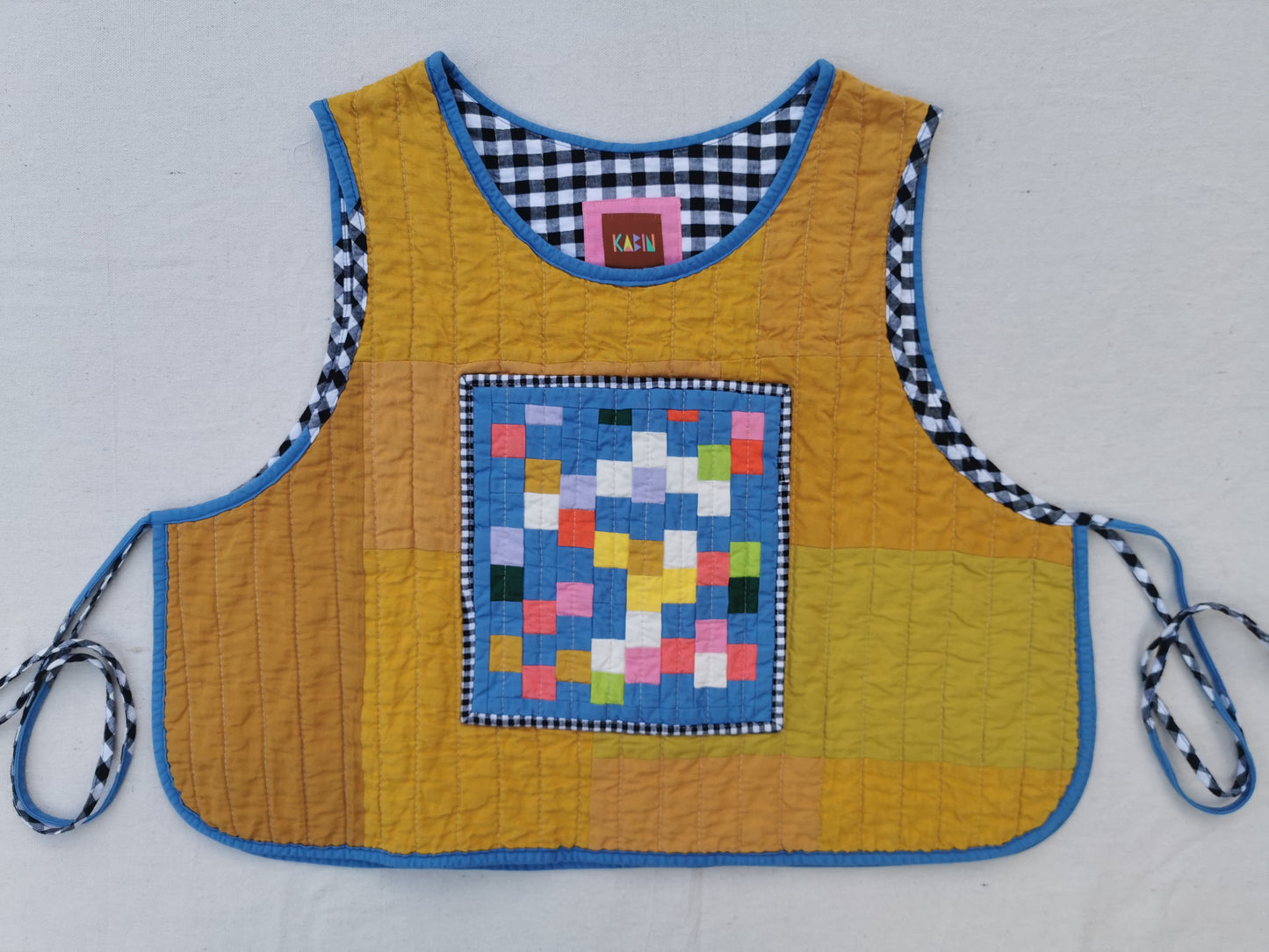 2/12 QUILTED ART VEST - Size L - Improv Patchwork with Side Ties
