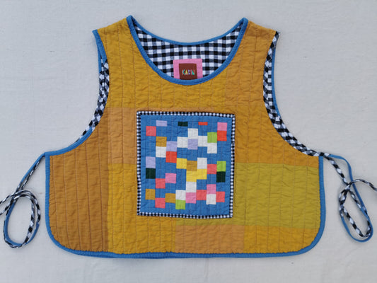 2/12 QUILTED ART VEST - Size L - Improv Patchwork with Side Ties