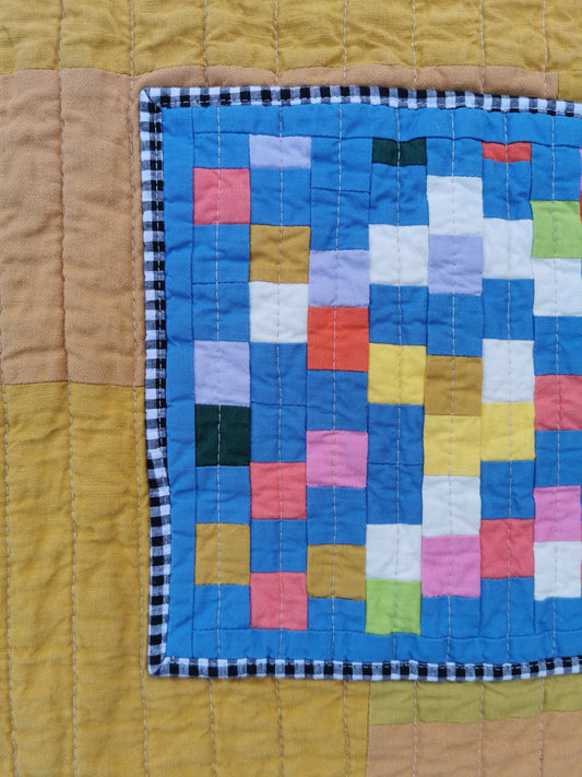 2/12 QUILTED ART VEST - Size L - Improv Patchwork with Side Ties