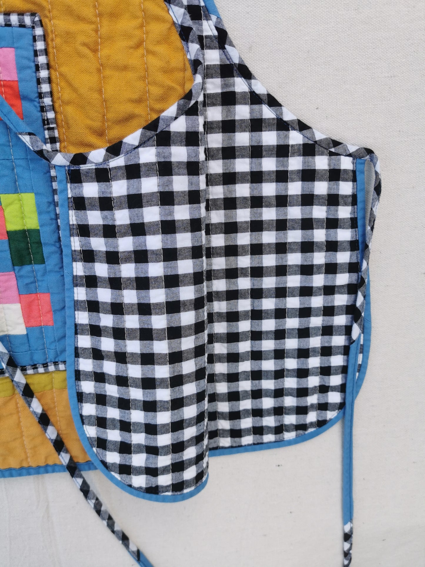2/12 QUILTED ART VEST - Size L - Improv Patchwork with Side Ties