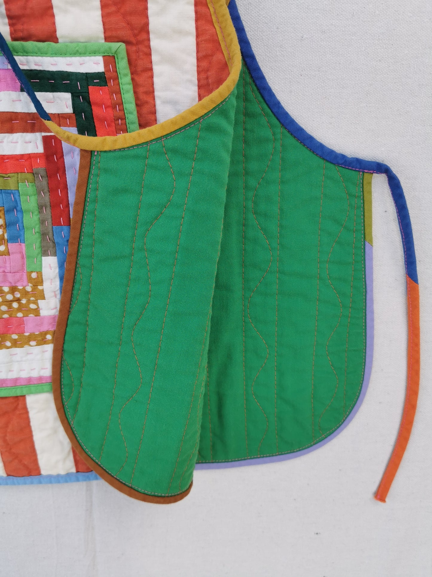 1/12 QUILTED ART VEST - Size S - Improv Patchwork with Side Ties