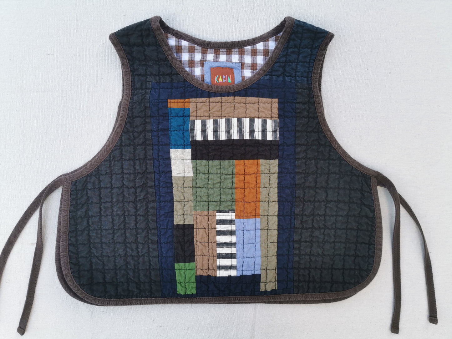QUILTED VEST - Size S - Improv Patchwork with Side Ties