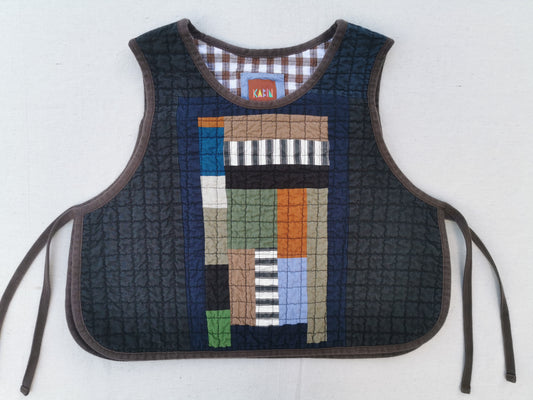 QUILTED VEST - Size S - Improv Patchwork with Side Ties