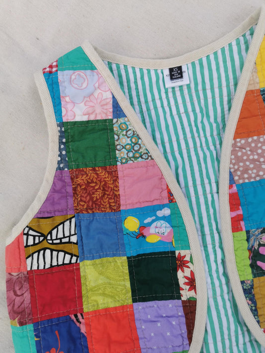QUILTED VEST - Size XS - Bright Happy Patchwork