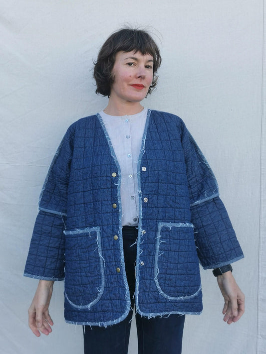 QUILTED DENIM JACKET - Size M - Handcrafted and Distressed