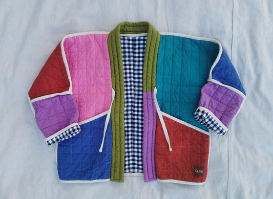 QUILTED JACKET - Size S - Quilted Patchwork Colourblock