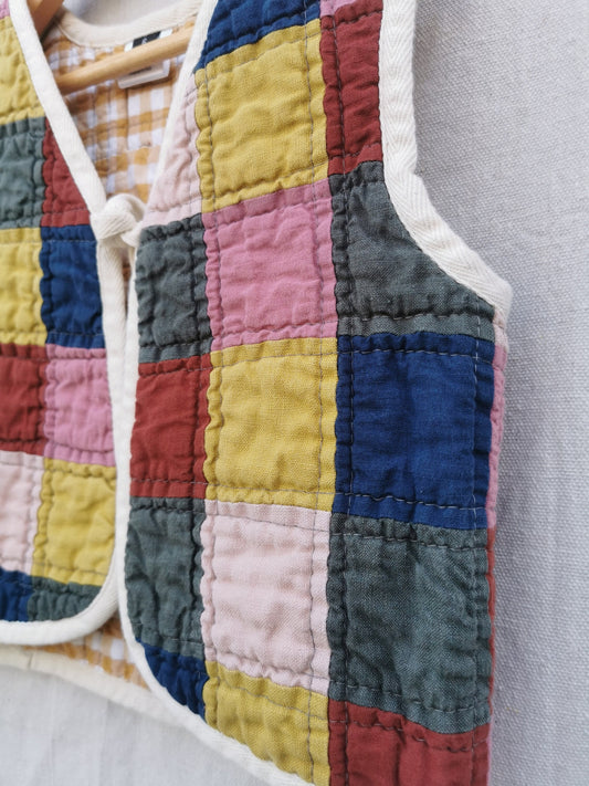 KIDS QUILTED VEST - Size 4 - Cotton, Linen and Hemp Patchwork