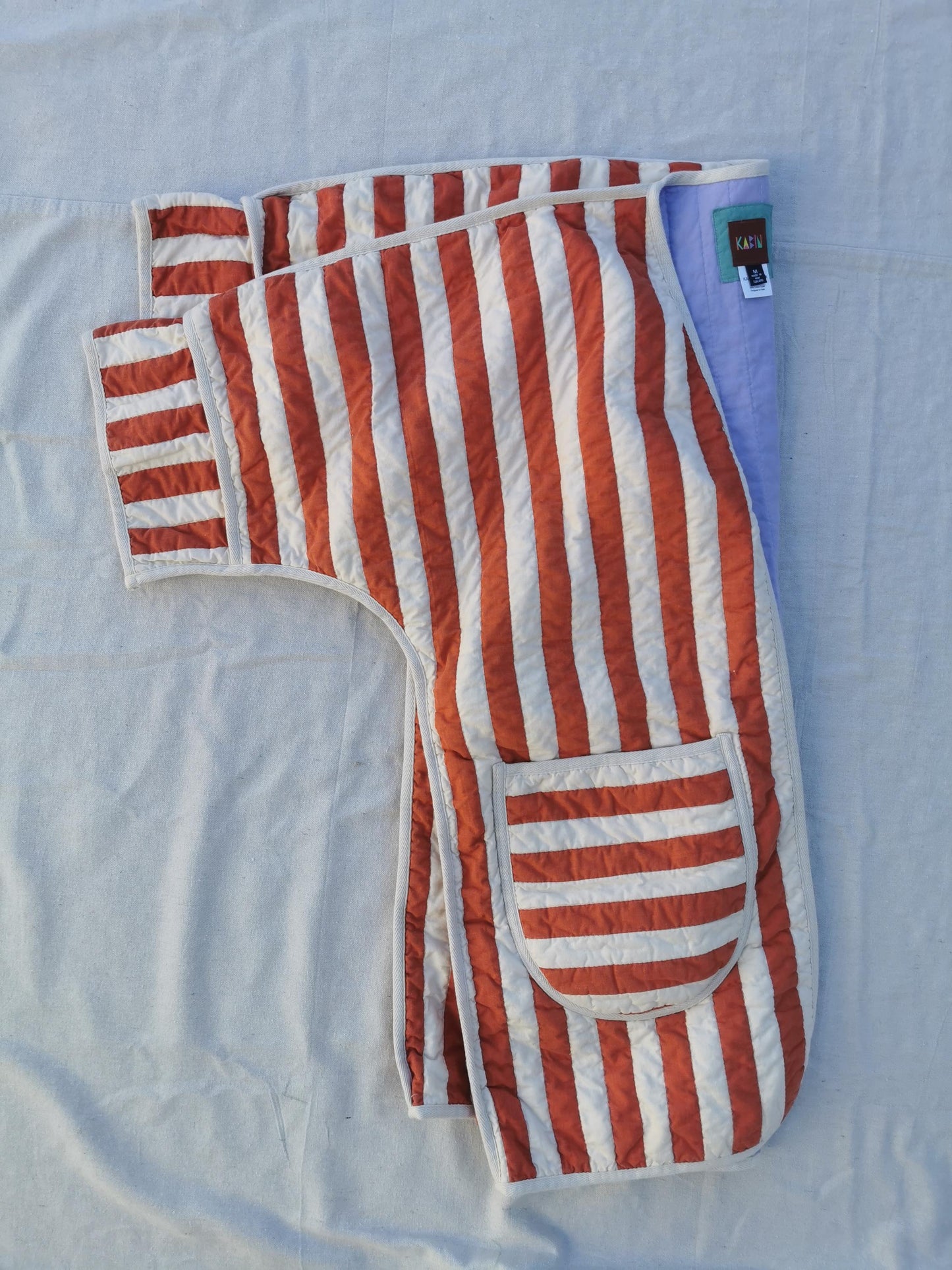 QUILT COAT - Size M - Bold Terracotta Stripe with Lilac Lining