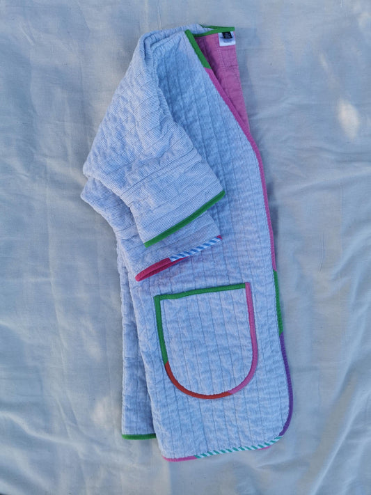 QUILT COAT - Size XS - Quilted Striped Cotton with Bubblegum Pink lining